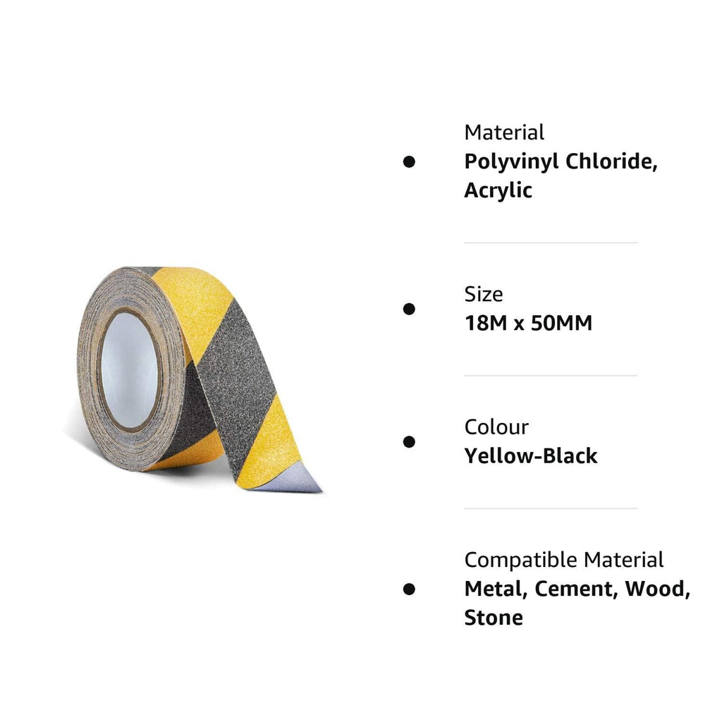 AR Anti-Skid Tape for Stairs Outdoor/Indoor Steps Floor Ramps Heavy Duty Adhesive Non-Slip Tape | Black – Yellow 18Mx50MM | Safety Anti Slip Tape (2)
