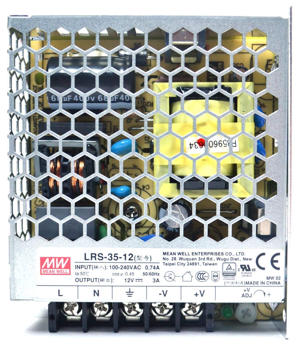 Meanwell LRS-35-12 Switching Power Supply, Single Output, 12V, 3A, 36W, 1.18" H x 3.23" W x 3.9" L