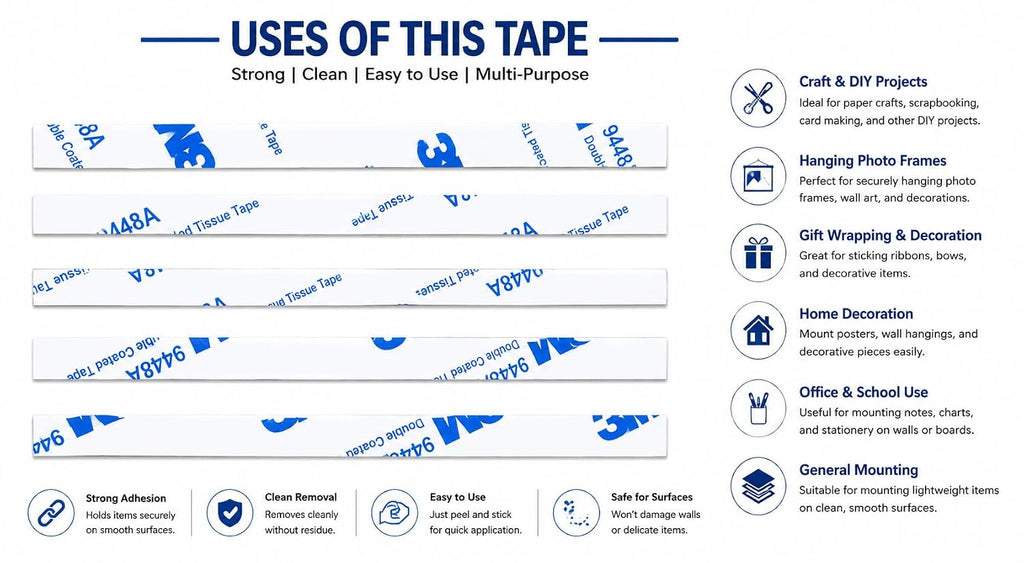 AR TAPES & PLASTICS 3 m Die Cut Strips Two Double Sided Self Adhesive Tape (Pack of 5)