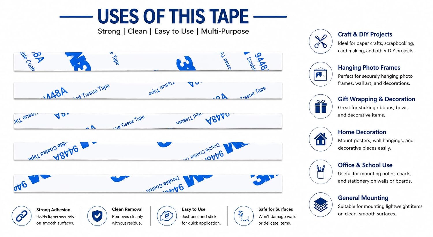 AR TAPES & PLASTICS 3 m Die Cut Strips Two Double Sided Self Adhesive Tape (Pack of 5)