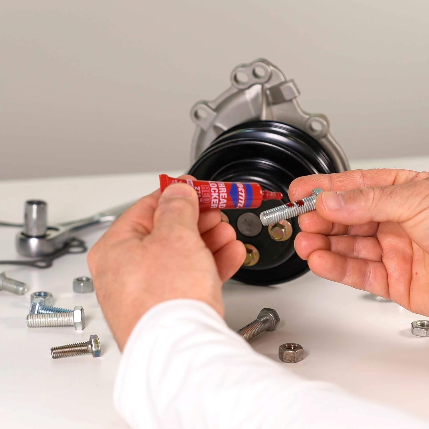 Loctite Threadlocker Red 271 locks, seals threaded fasteners permanently, prevent loosening from vibration, great for engines, machinery, vehicles for valve covers, water pumps, and alternators, 6ml