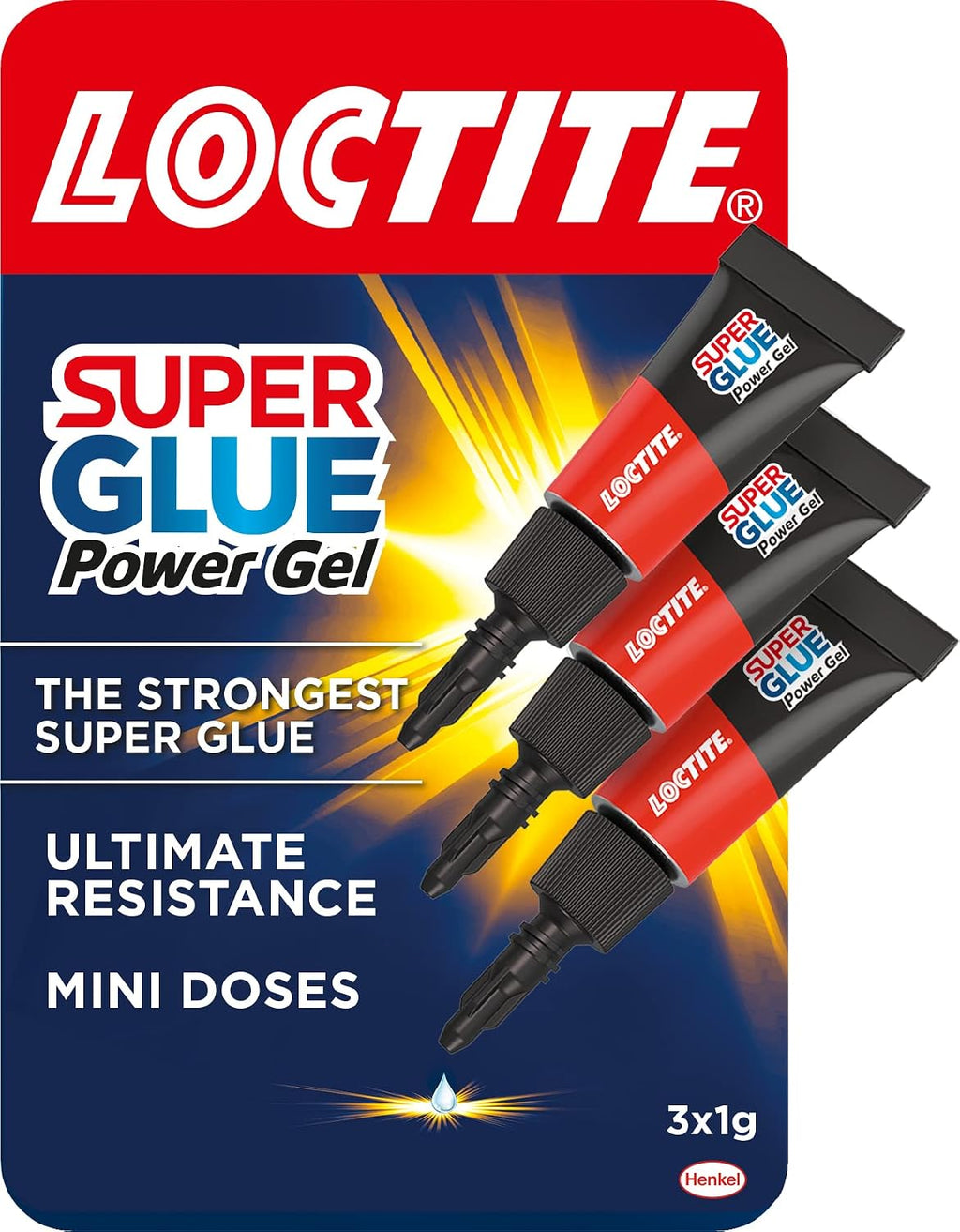 Loctite Mini Trio Power Gel for Repairs, All Purpose Glue compatible with china, rubber,wood,metal,plastic, Easy to Use Clear, transparent formula, Anti-clog cap, 3 x 1g