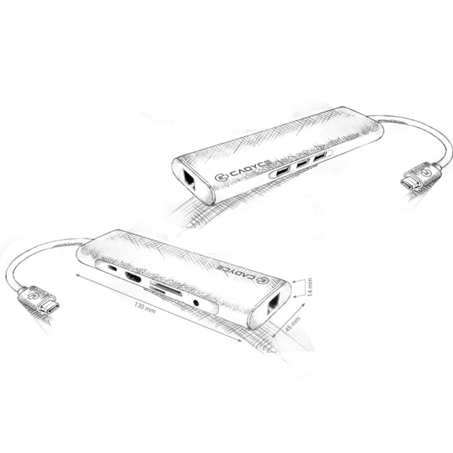 Cadyce USB-C Enhanced Travel Docking Station (USB-C to HDMI + 3 x USB 3.0 + Giga LAN + mSD and SD Card Slots + 3.5mm Stereo Port + USB-C Female for Data and Charging