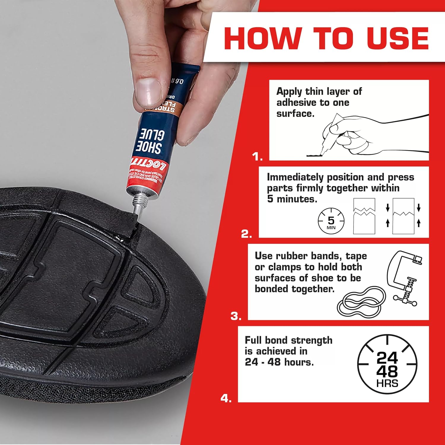 Loctite Shoe Glue, Strong & Flexible, Resistant to Water, Ideal for Rubber, Leather, Vinyl & Canvas, Permanent repair of any shoes, Precise application, Dries Clear - 0.6 fl oz Bottle, Pack of 1