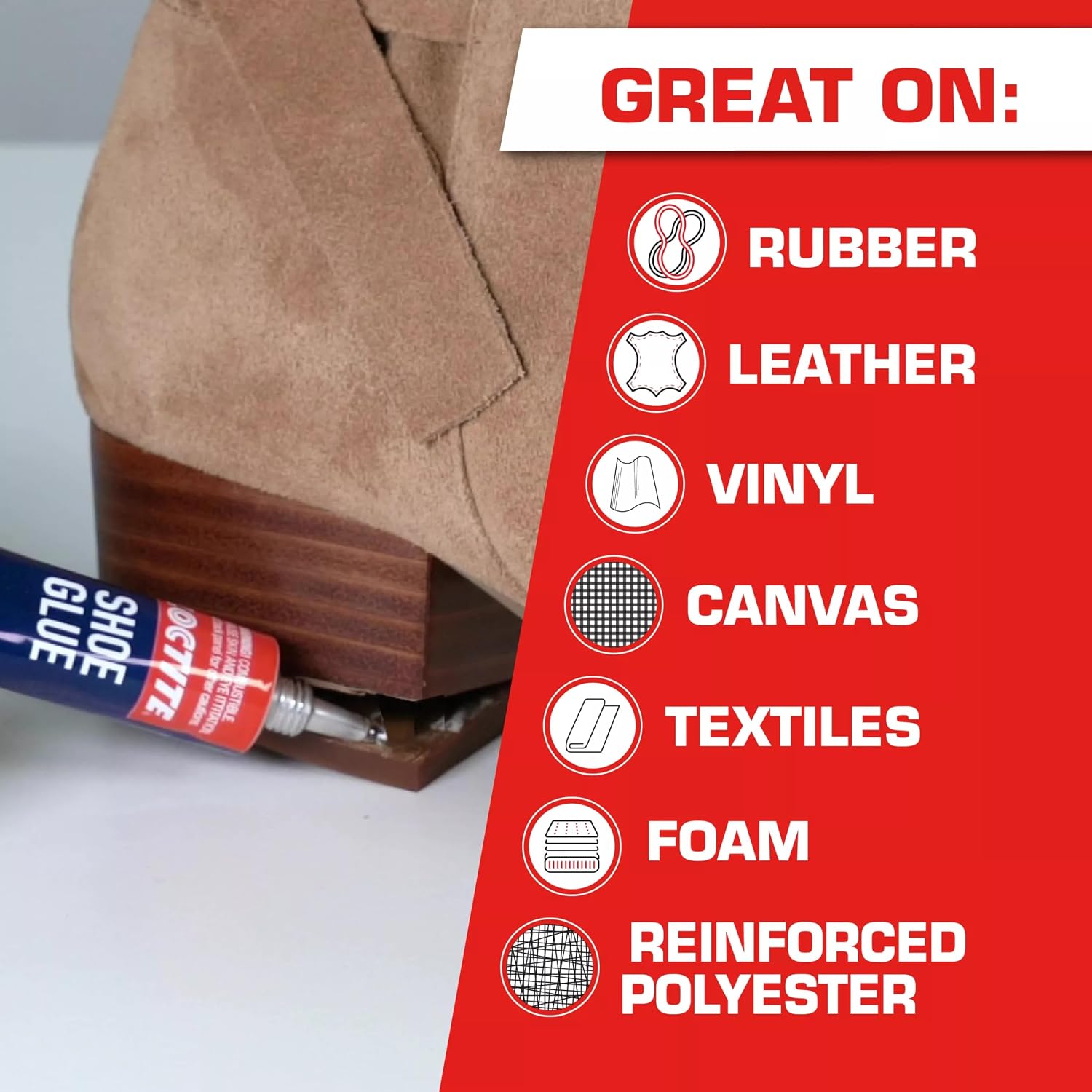 Loctite Shoe Glue, Strong & Flexible, Resistant to Water, Ideal for Rubber, Leather, Vinyl & Canvas, Permanent repair of any shoes, Precise application, Dries Clear - 0.6 fl oz Bottle, Pack of 1