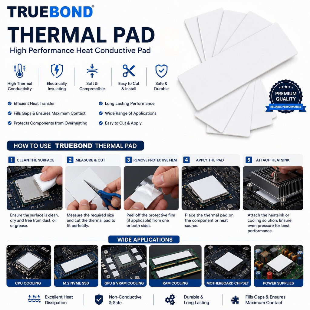TRUEBOND 3w/mk Thermal Silicone Pad Size- 145x145x2mm Soft Safe Simple to Apply for SSD CPU GPU Chipset Cooling (Pack of 1) (Grey, Thikness 5 MM)